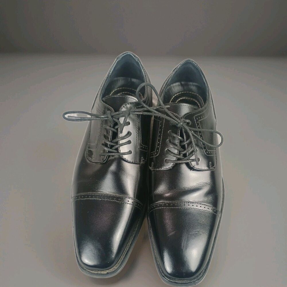 Stacy Adams Men Size 10.5W Black Leather Kenway Cap Toe OxfordLace Up Dress Shoe